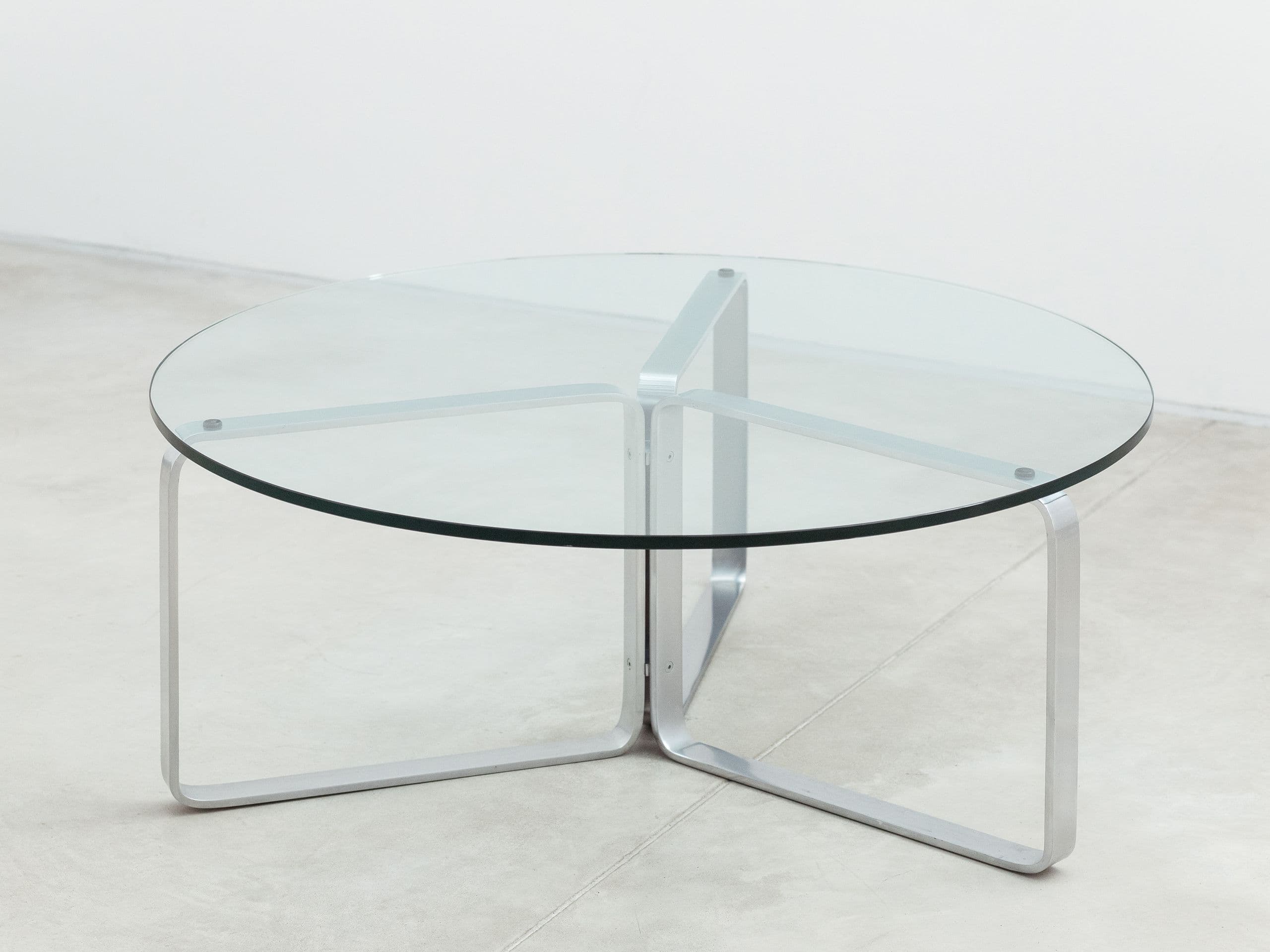 Late Mid-Century Modern 1970s Stainless Steel Round Glass Top Coffee Table